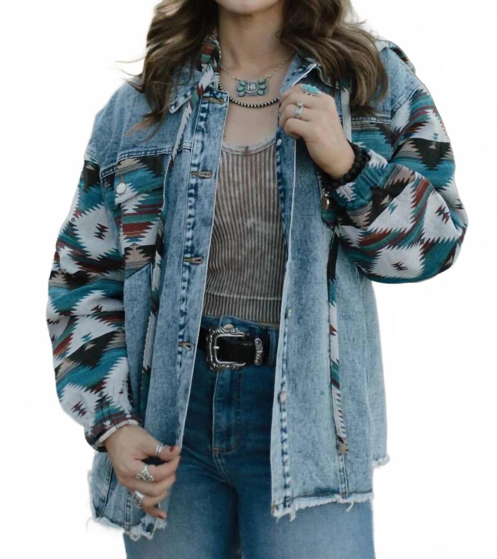 NEW STERLING KREEK southern roots denim jacket in aztec print